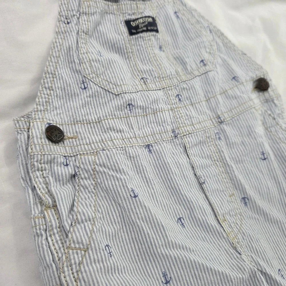 OshKosh Boys Sailor Short Overalls 4T Blue White Stripe Anchor Shortalls